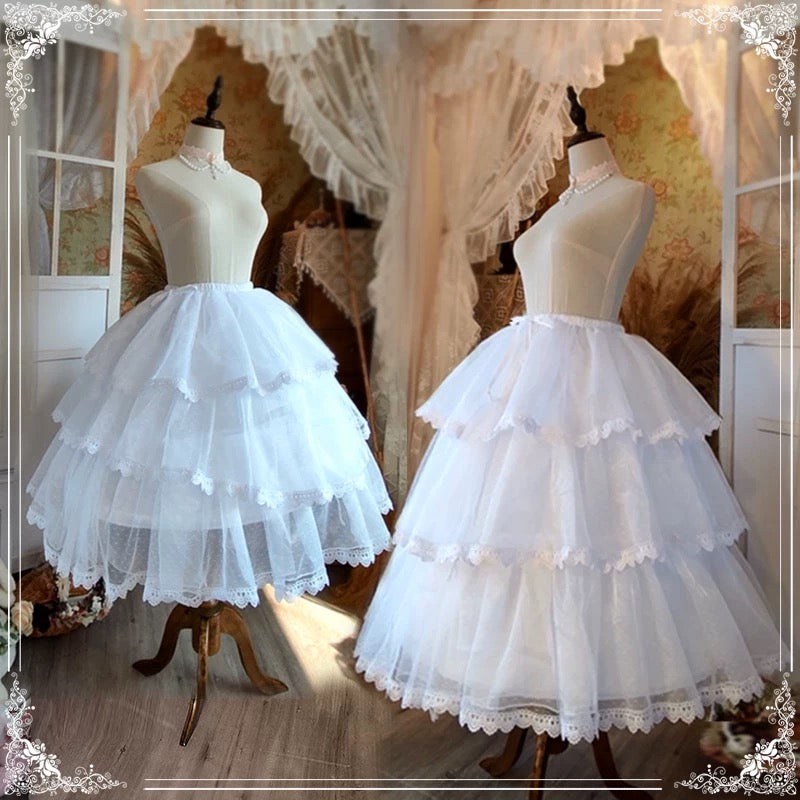 White Tiered Lolita Petticoat – Adjustable Length (50-70cm) and Volume