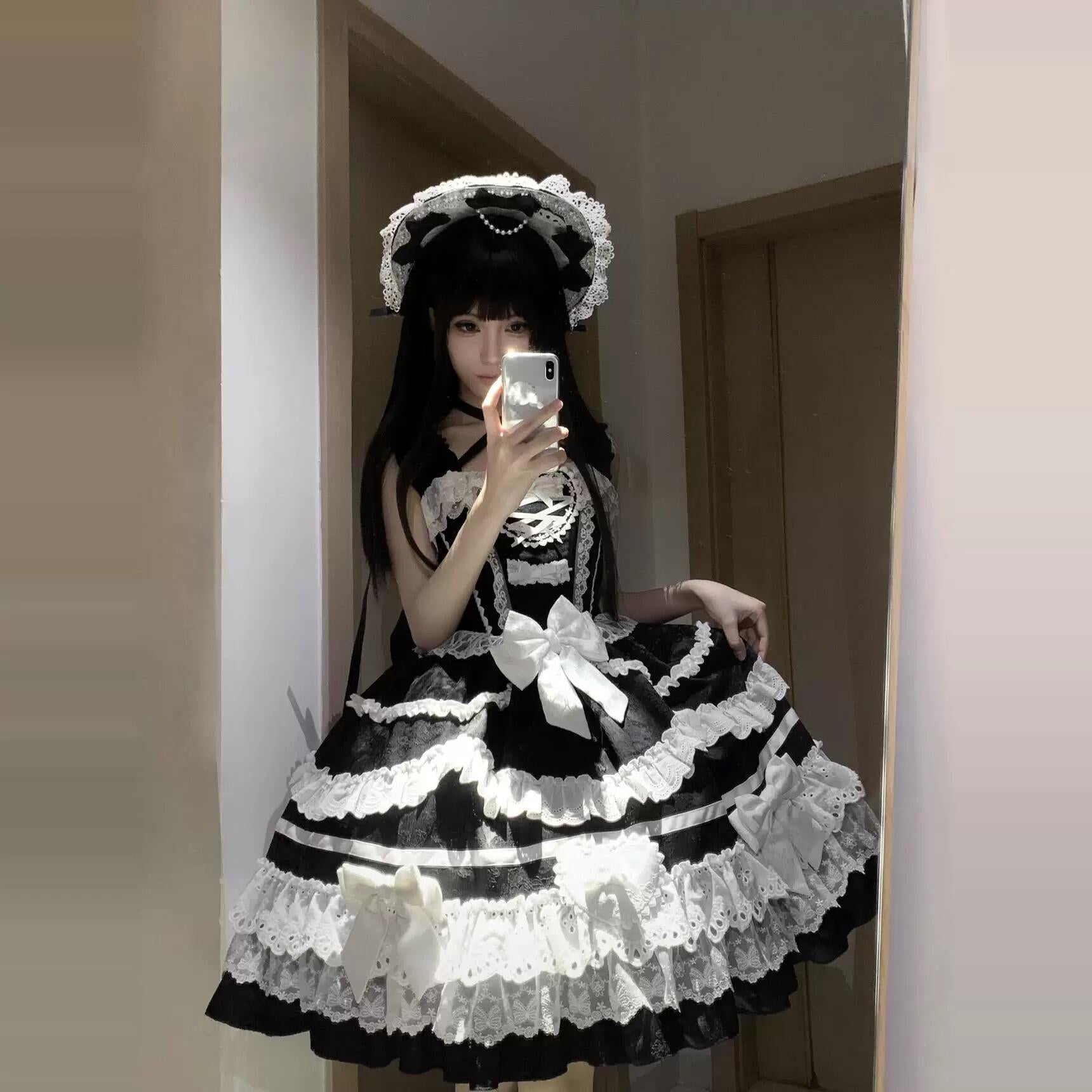 Dreamy Lace Lolita Dress - Blue, Pink & Black