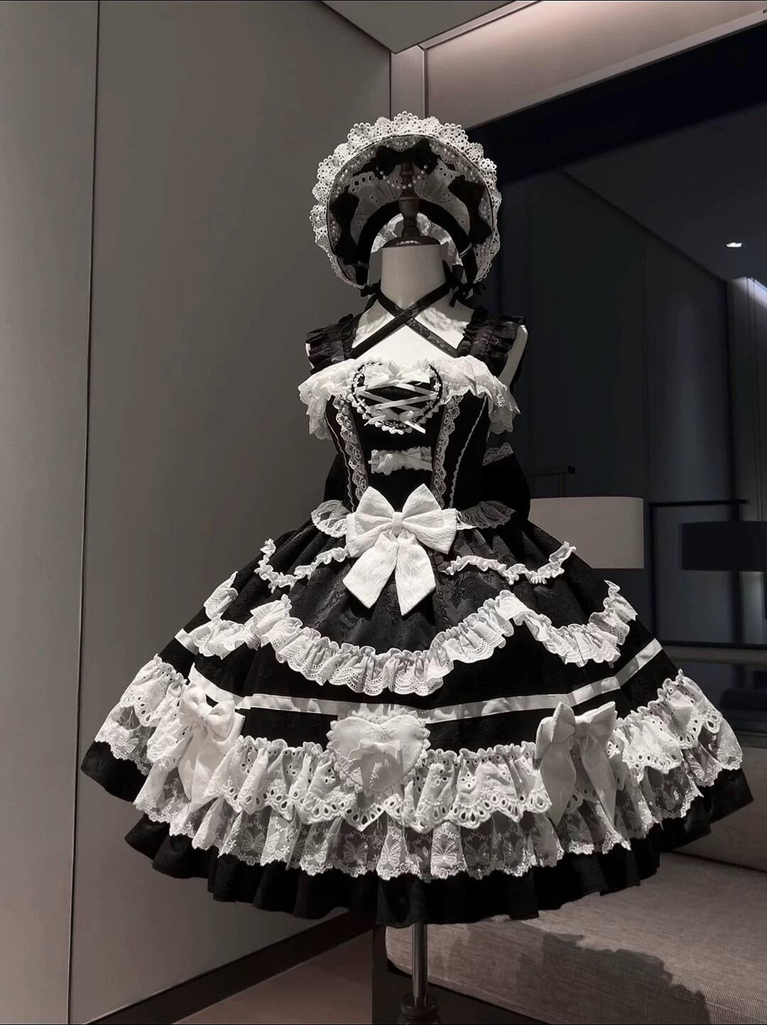 Dreamy Lace Lolita Dress - Blue, Pink & Black