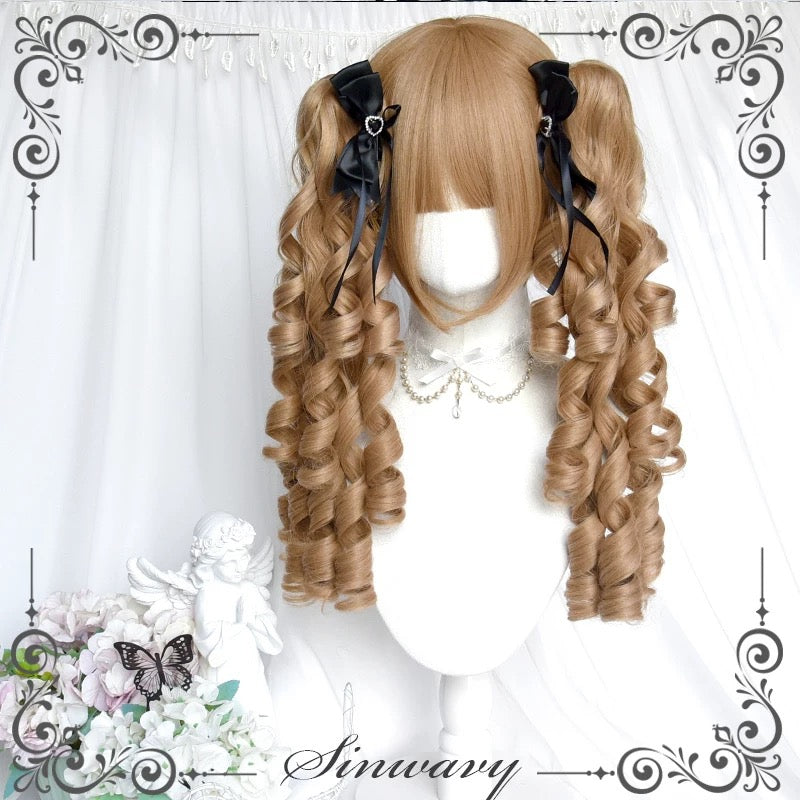 Elegant wig with soft curls and black bow