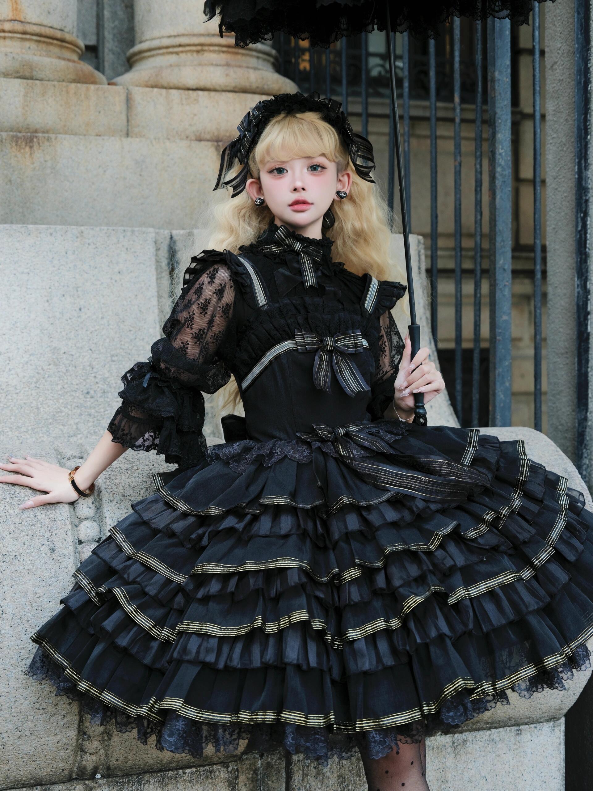Victorian Nocturne JSK – Gothic Lolita Elegance in Jet Black