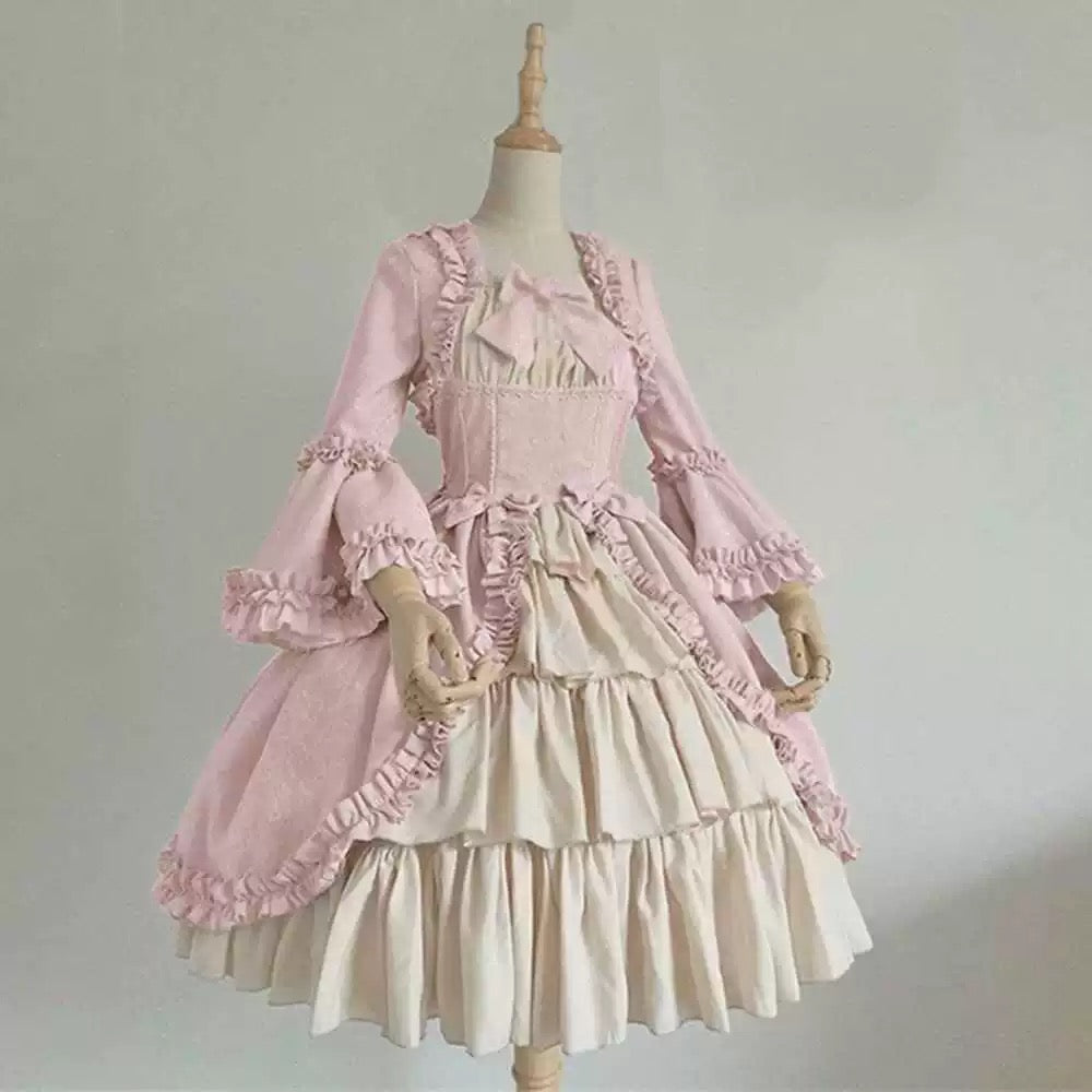 Plus Size Lolita Rococo Dress - Elegant Vintage-Inspired Fit & Flare with Ruffle Details