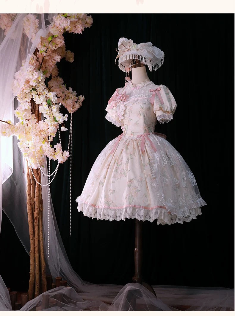 Pastel floral Lolita dress with bows