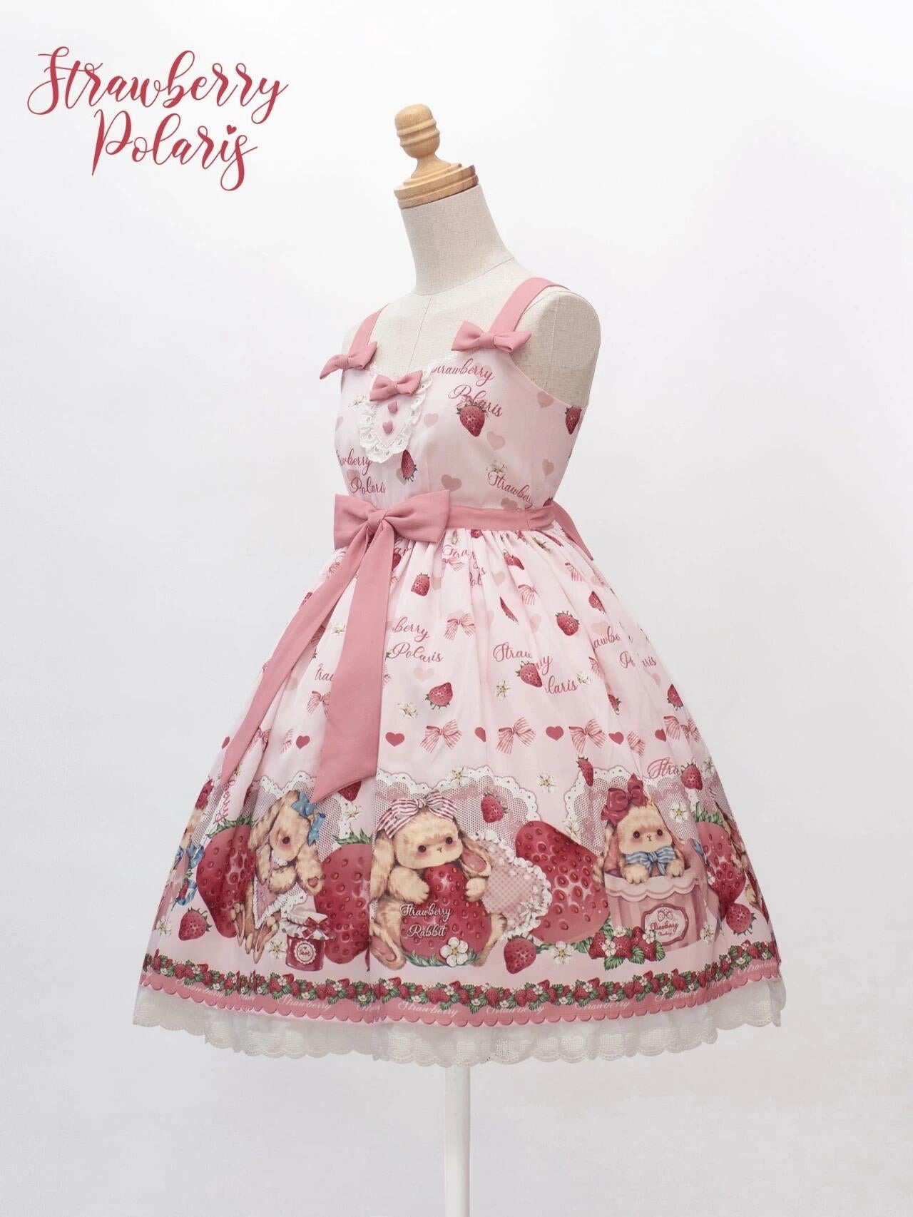 Pink Lolita Dress with Strawberry and Bunny Print and Matching Blouse