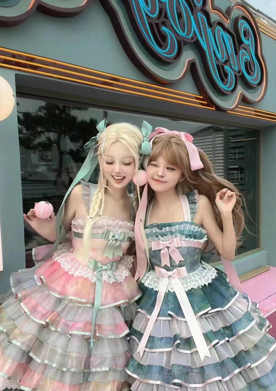 Girls in matching pastel outfits