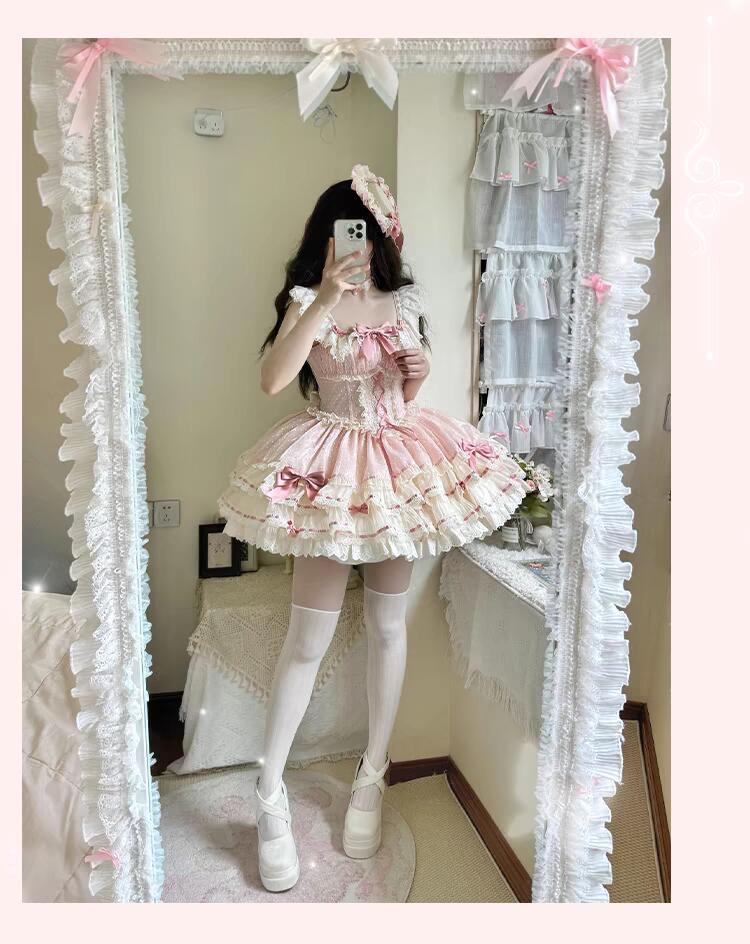 Elegant pastel Lolita dress with puff sleeves