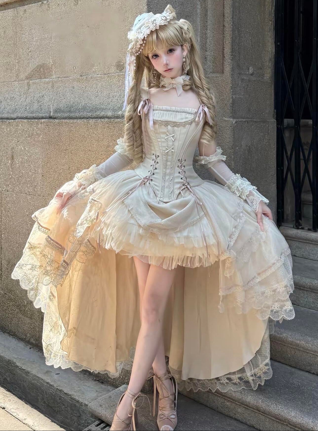 Baroque Court Lolita Dress Beige and Black