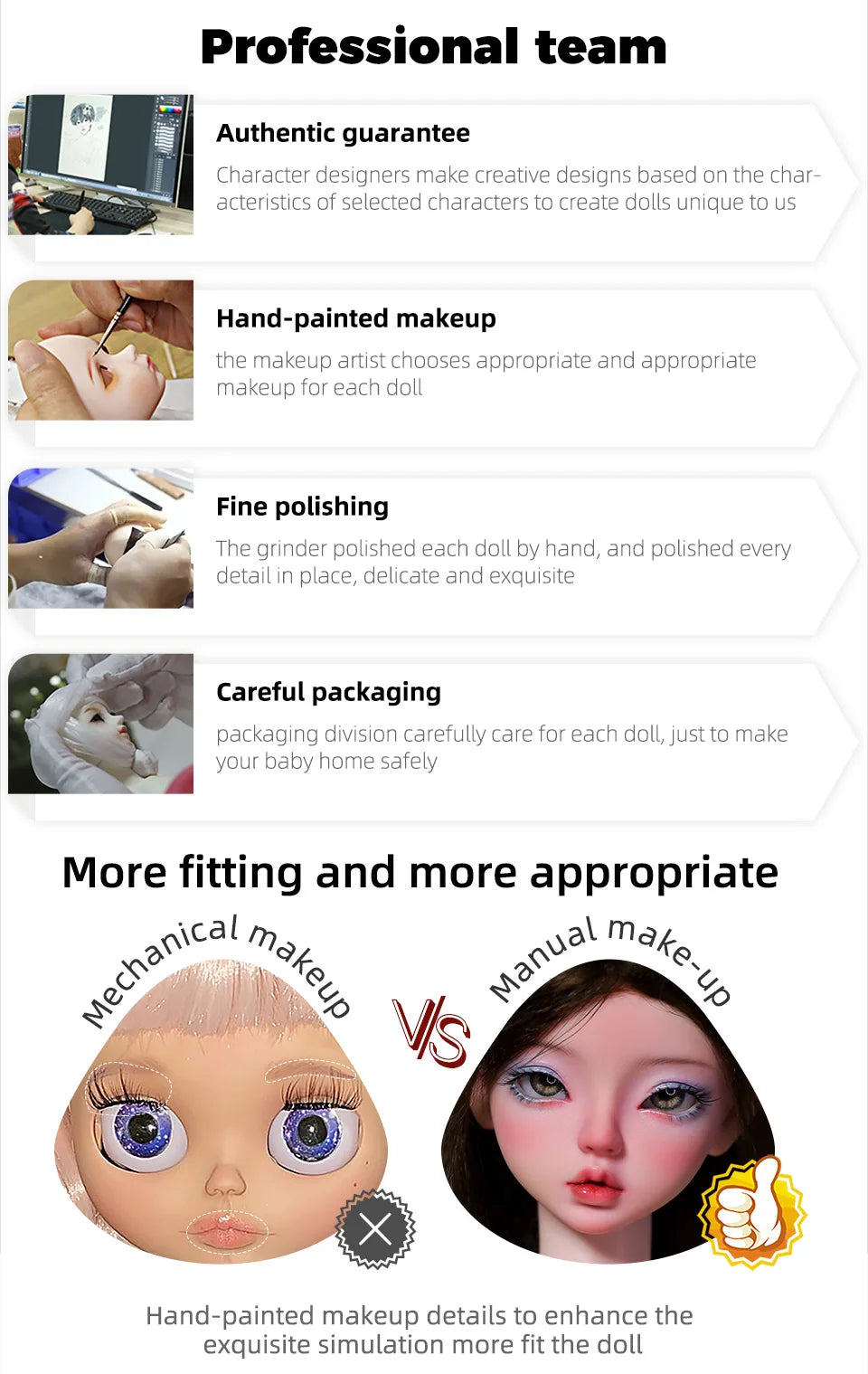 Doll floral dress white orange with manual vs mechanical makeup comparison