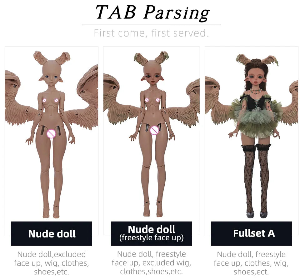 ShugoFairy doll options: Nude doll, Nude doll (freestyle face up), and Fullset A with clothes, wig, and shoes