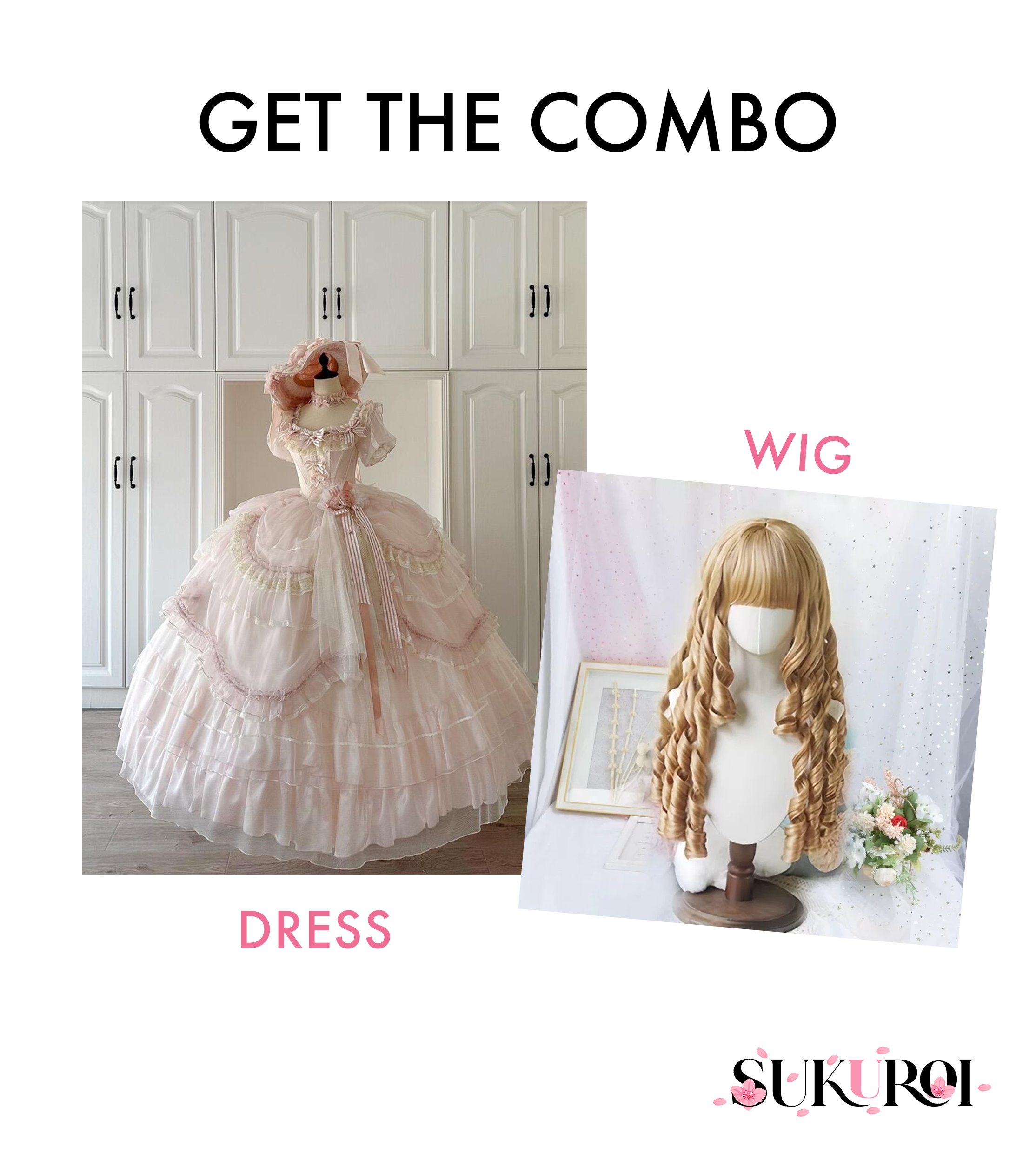 Pink dress and wig combo set
