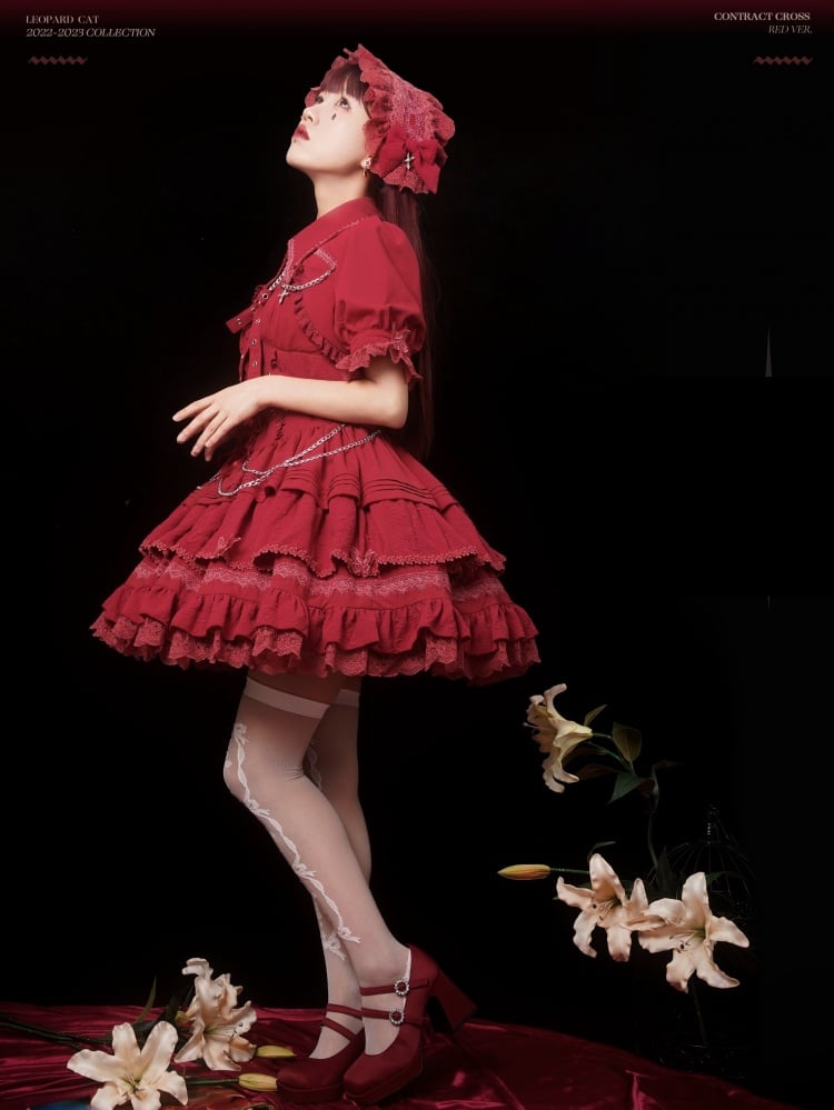 Punk Goth Red Short Jumper Skirt Adjustable Criss-cross Straps Waist