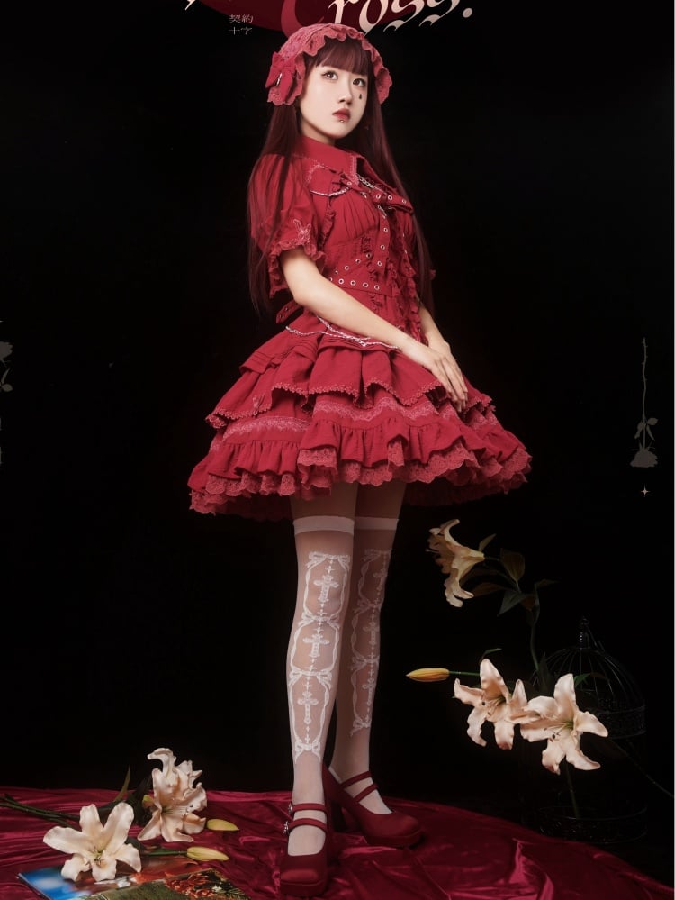 Punk Goth Red Short Jumper Skirt Adjustable Criss-cross Straps Waist