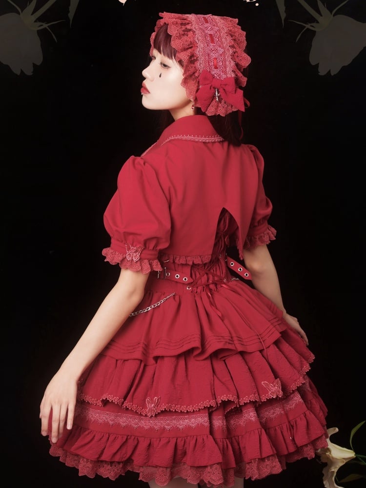 Punk Goth Red Short Jumper Skirt Adjustable Criss-cross Straps Waist