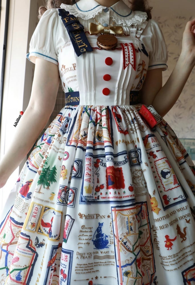 White High Waist Print Design Jumper Skirt