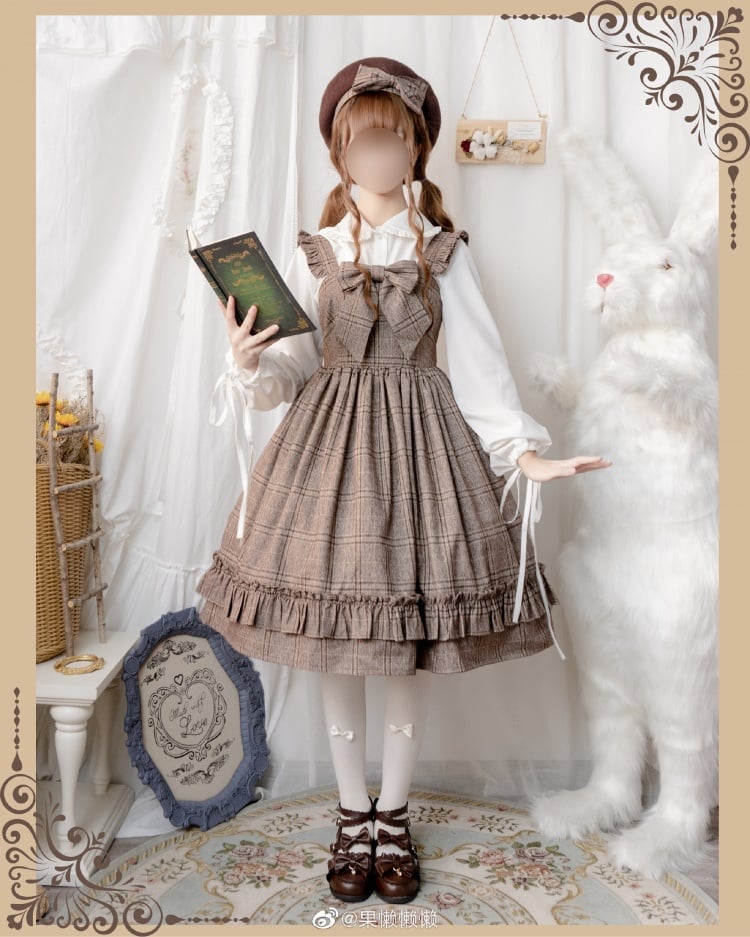 Thorn Story Square Neckline Plaid Vintage Jumper Skirt