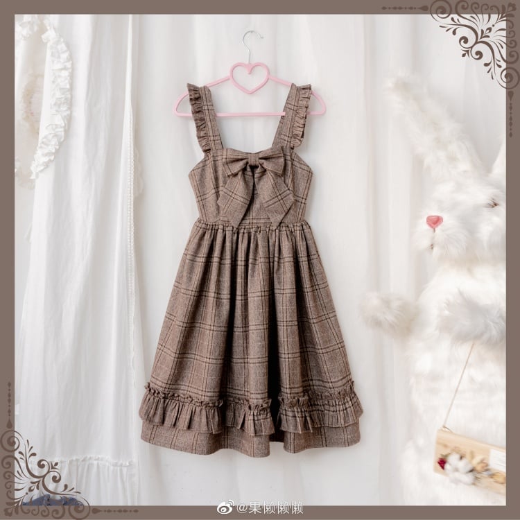 Thorn Story Square Neckline Plaid Vintage Jumper Skirt