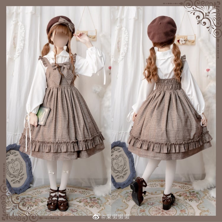 Thorn Story Square Neckline Plaid Vintage Jumper Skirt