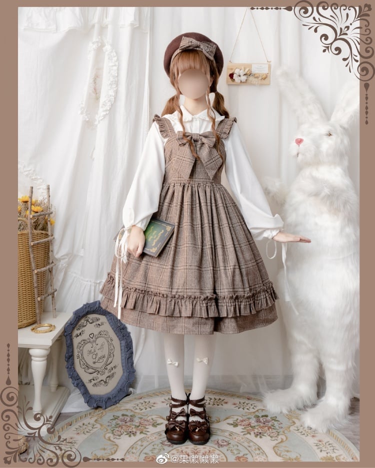 Thorn Story Square Neckline Plaid Vintage Jumper Skirt