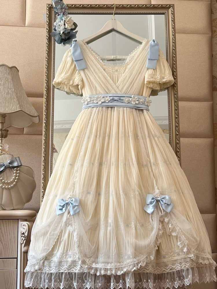 Do Not Delay Until Spring Elegant Grecian Sweet Dress Apricot White One Piece