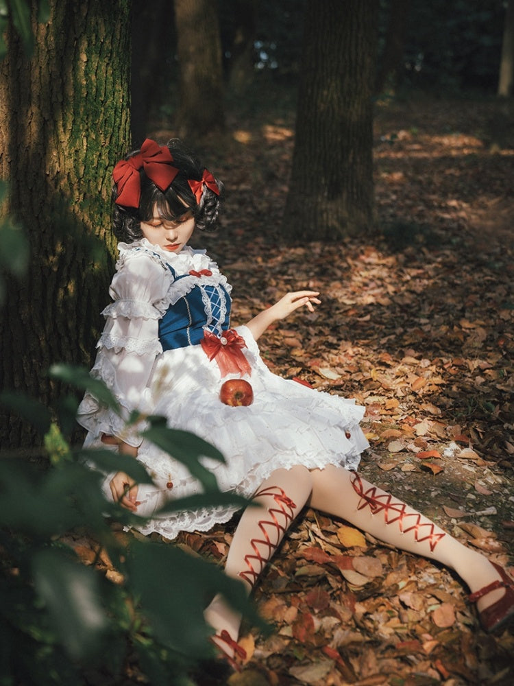 Snow White Bowknot Details Lace-up Bodice Ruffle Hem Jumper Skirt