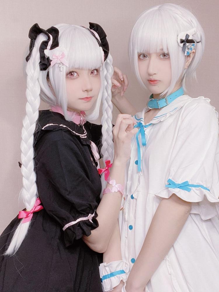 White Short Wig with Braid Jaw Clips