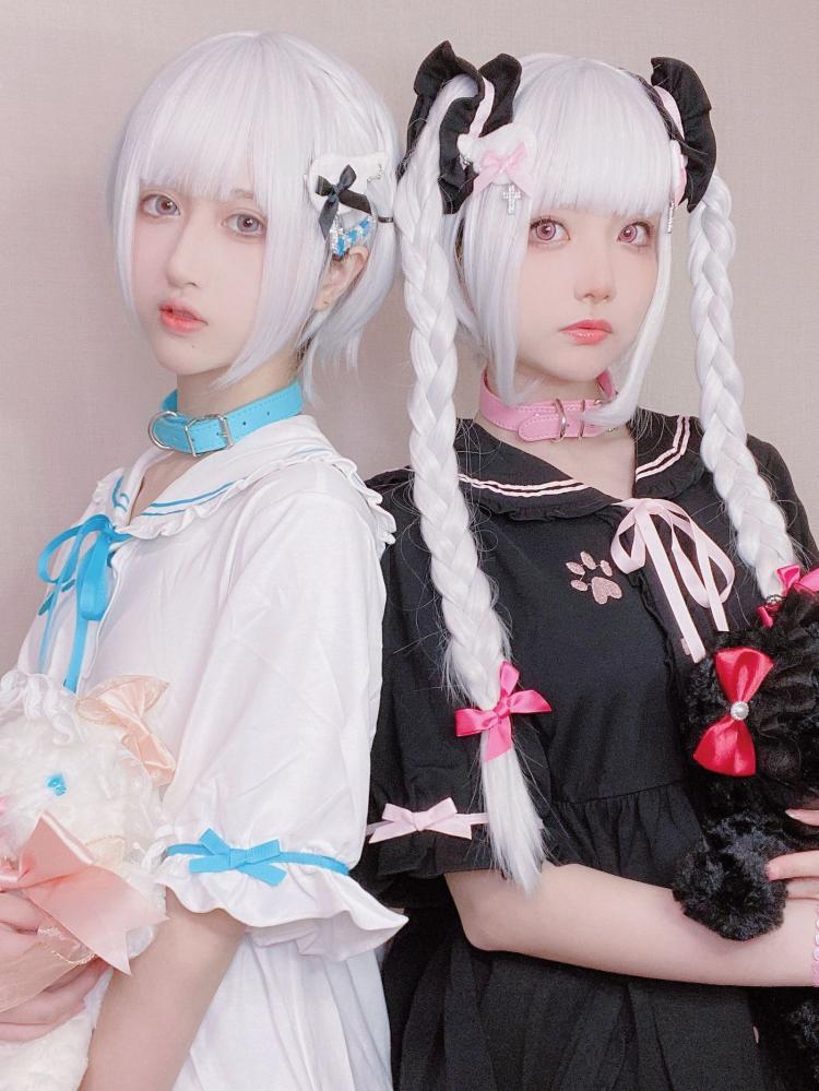 White Short Wig with Braid Jaw Clips