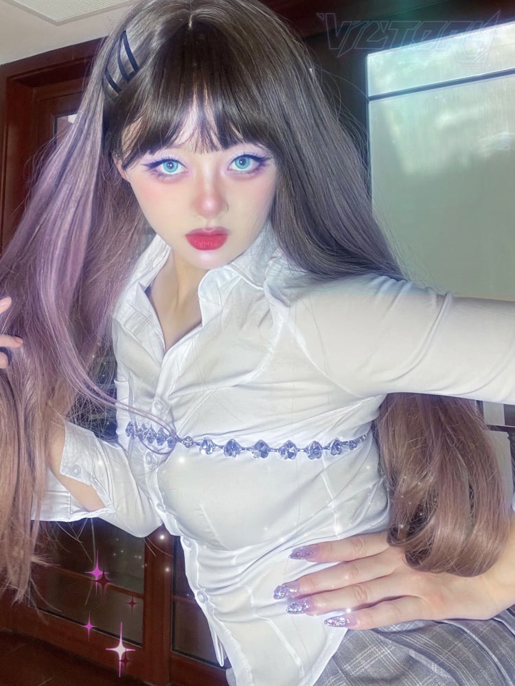 Purple and Pink Ombre Color Long Straight Synthetic Wig