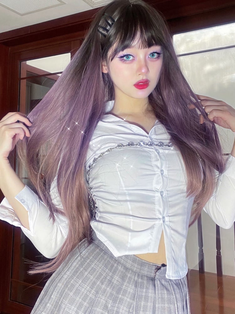Purple and Pink Ombre Color Long Straight Synthetic Wig