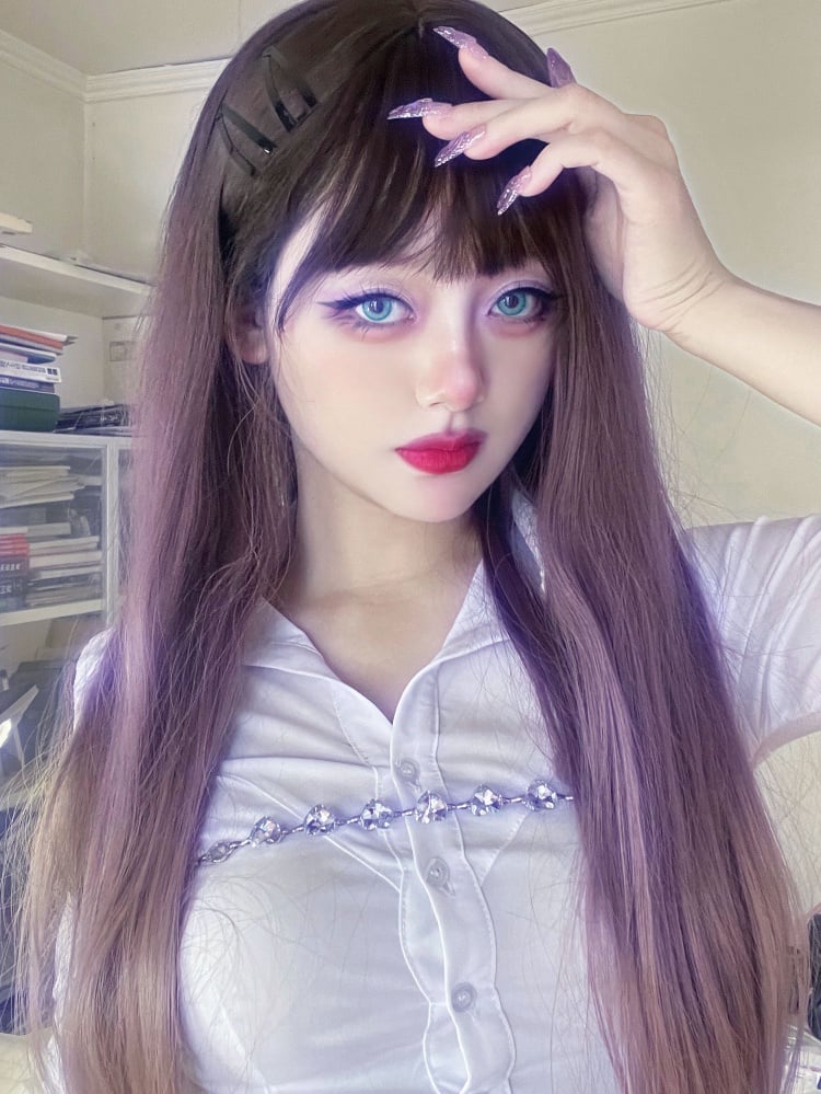 Purple and Pink Ombre Color Long Straight Synthetic Wig