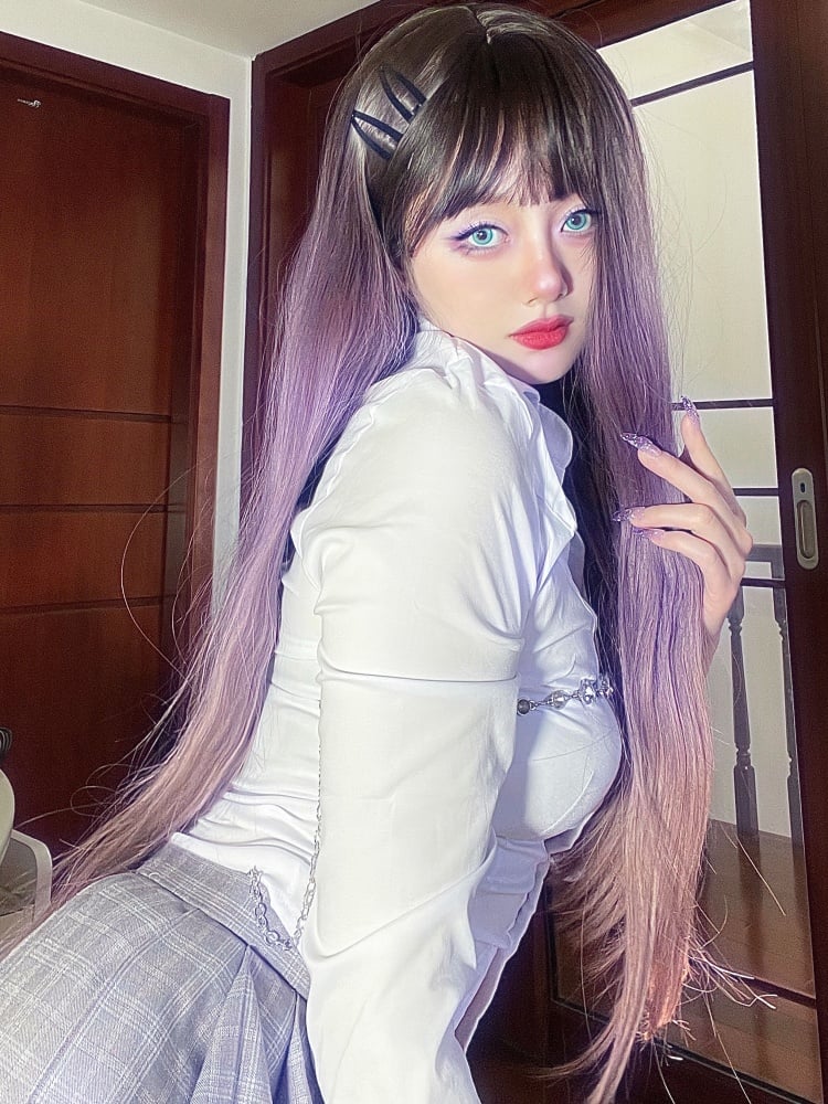 Purple and Pink Ombre Color Long Straight Synthetic Wig