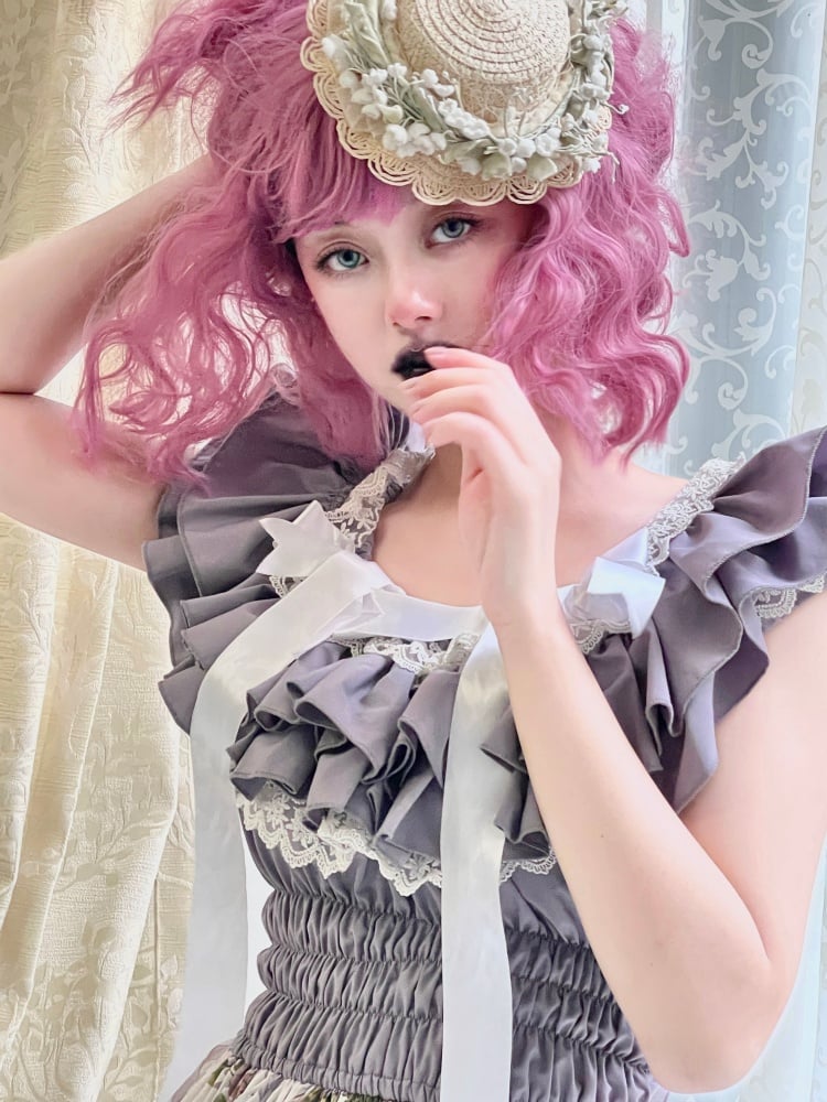 Pink Long Curly Synthetic Wig with Bangs