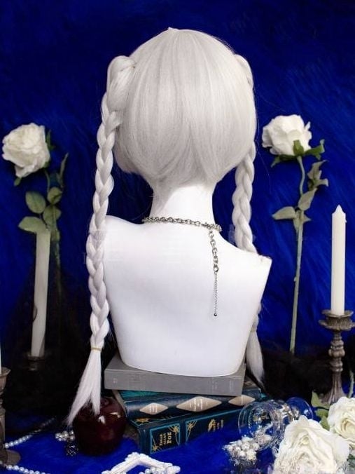 White Short Wig with Braid Jaw Clips