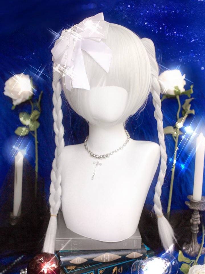 White Short Wig with Braid Jaw Clips