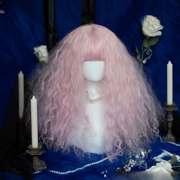 Sakura Pink Long Curly Bangs Synthetic Wig