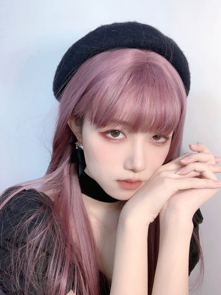 Purple Long Straight Synthetic Wig with Bangs