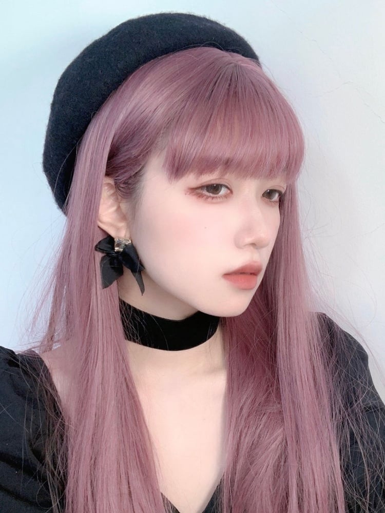 Purple Long Straight Synthetic Wig with Bangs