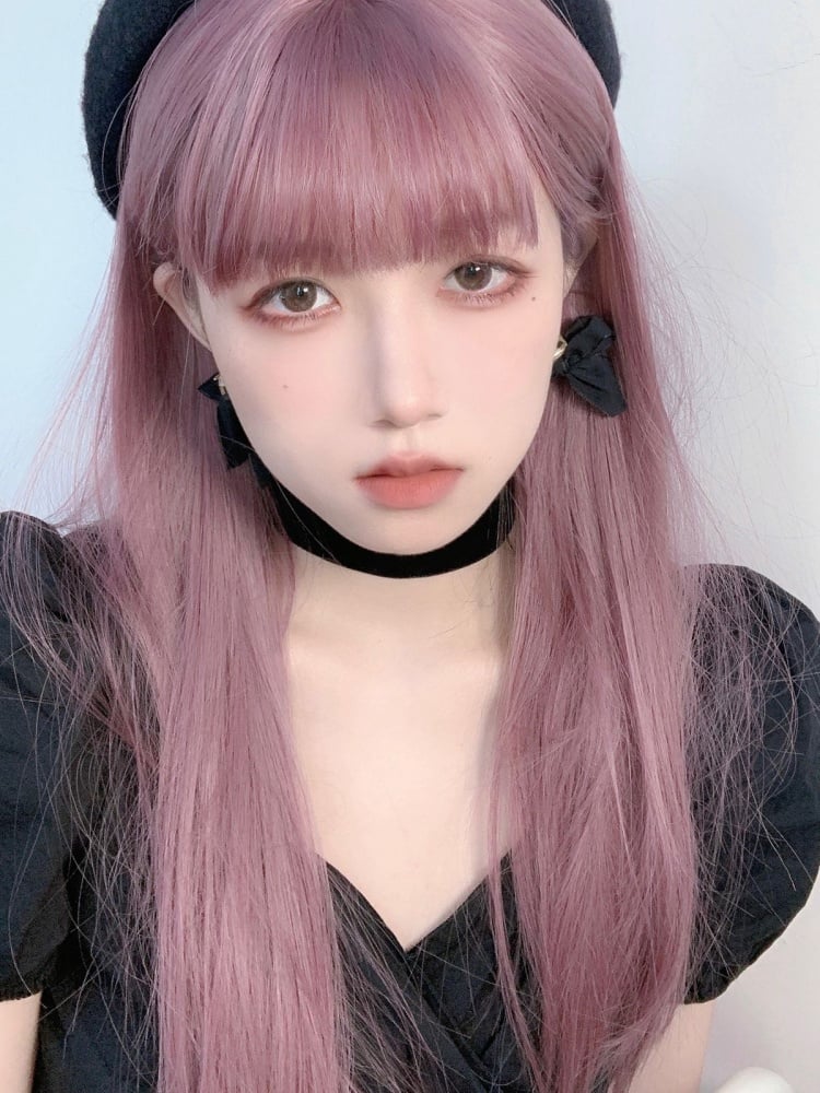 Purple Long Straight Synthetic Wig with Bangs