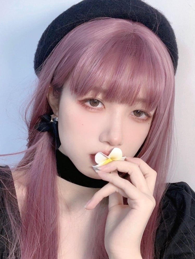 Purple Long Straight Synthetic Wig with Bangs