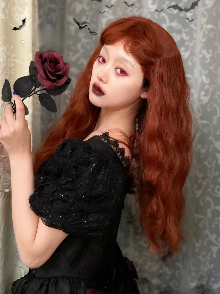 Reddish Brown Long Wavy Synthetic Wig