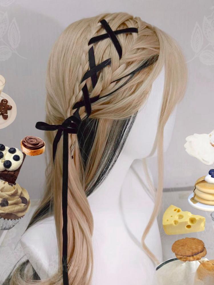 Ribbons Braided Long Wavy Wig Blonde and Black/Black and Pink