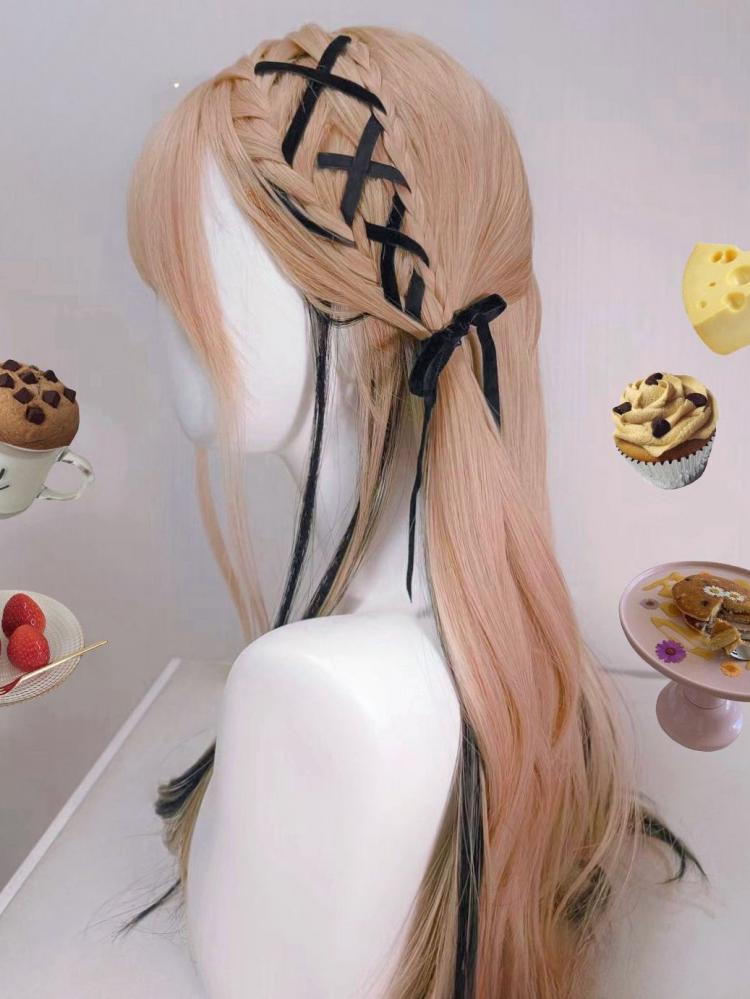 Ribbons Braided Long Wavy Wig Blonde and Black/Black and Pink