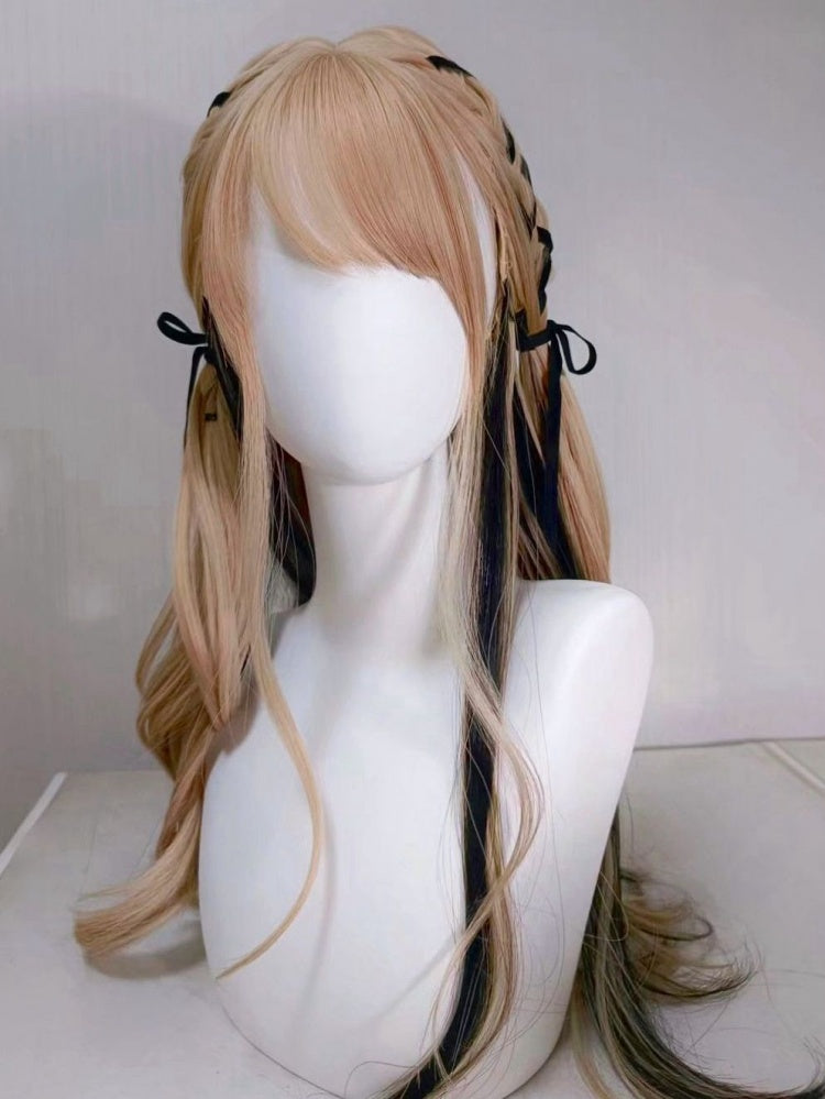 Ribbons Braided Long Wavy Wig Blonde and Black/Black and Pink