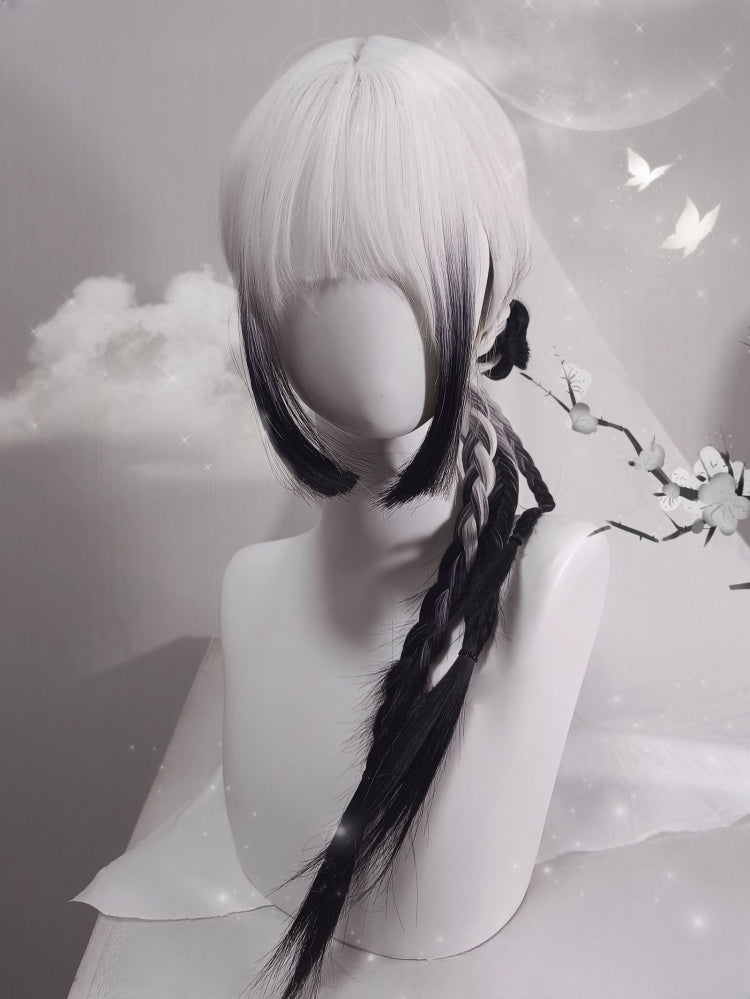 White and Black Ombre Color Braided Synthetic Wig