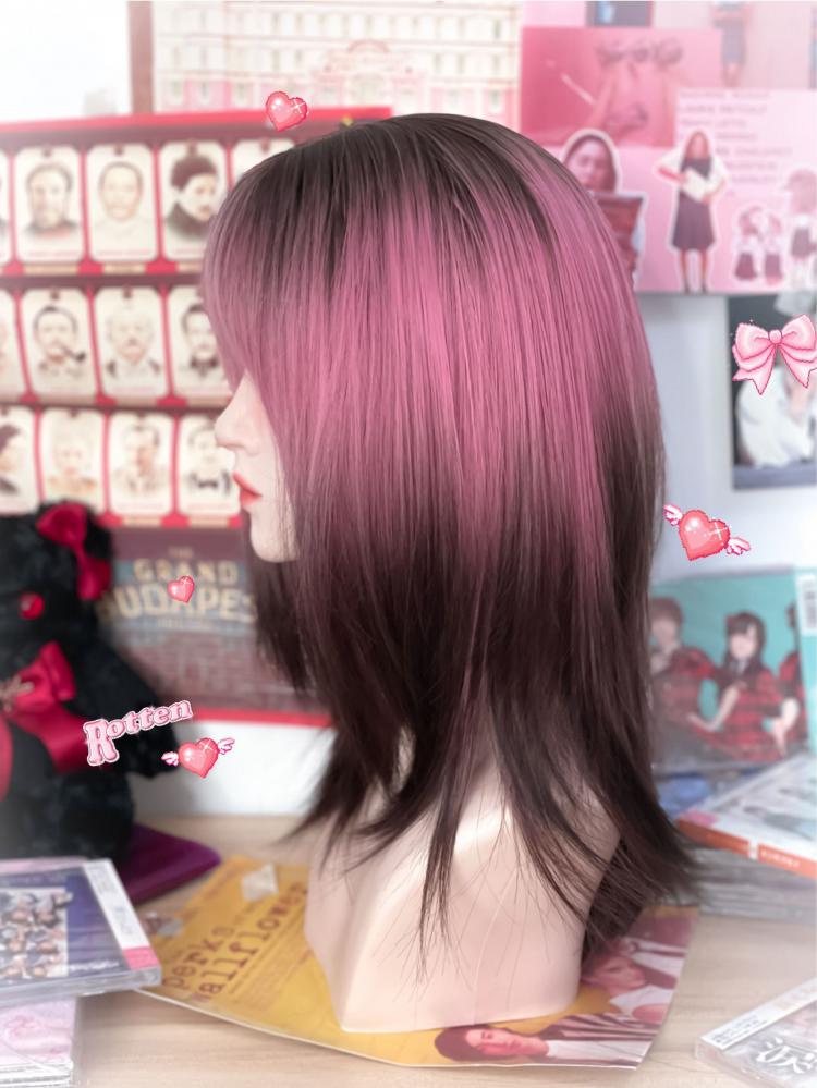 Pink and Black Ombre Synthetic Wig with Bangs