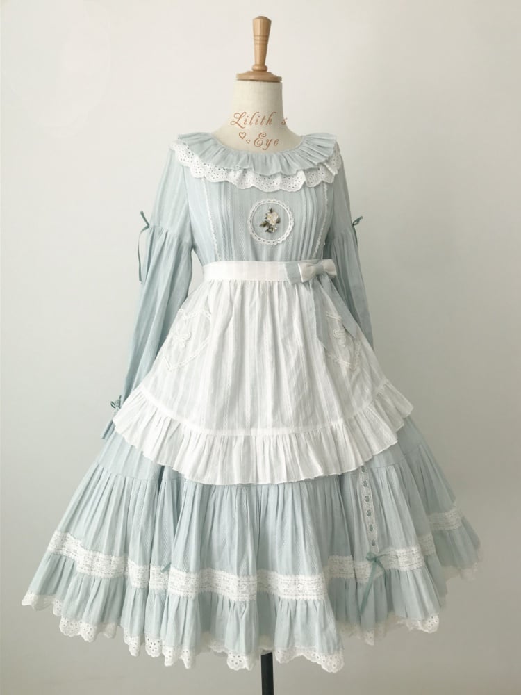 Short Version Margarita Floal Embroidery Bodice Round Neck High Waist Long Sleeves One Piece