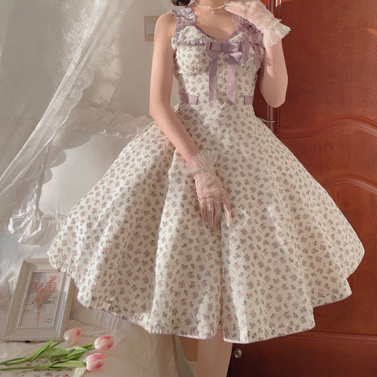 Flipped Purple Floral Print High Waist Elegant Jumper Skirt