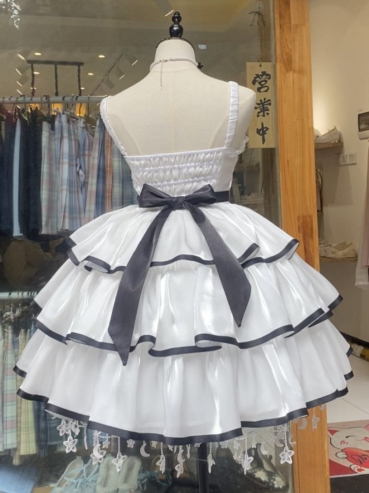 White Camellia / Black Rose Tiered Skirt Jumper Skirt