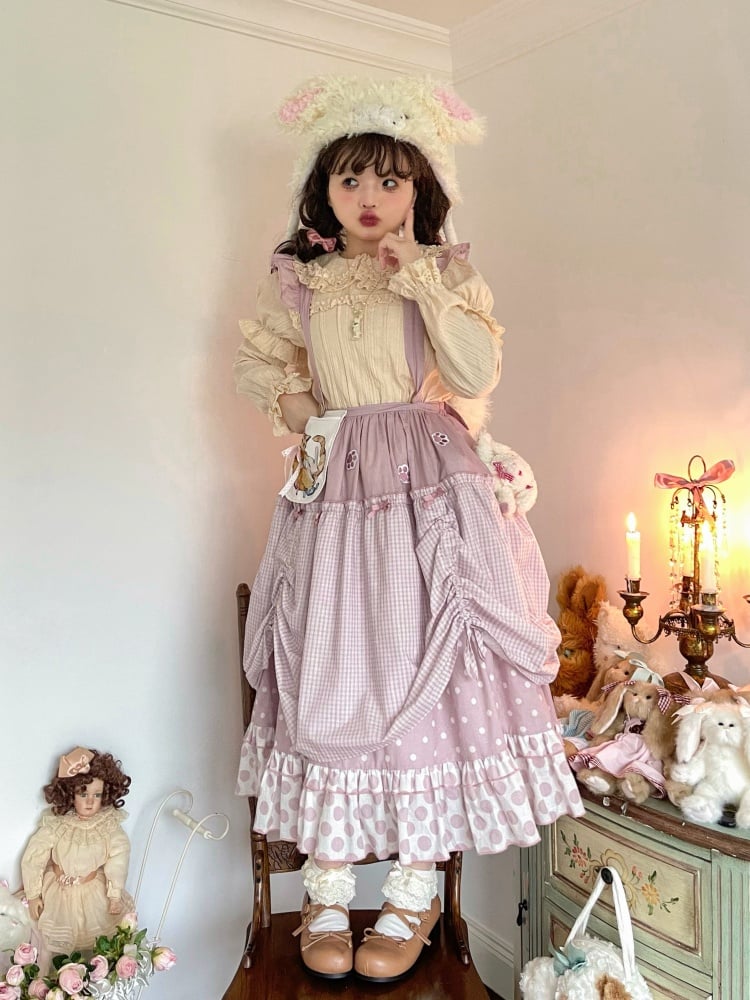 Pink / Blue Polka-dot Overalls Drawstring Hem