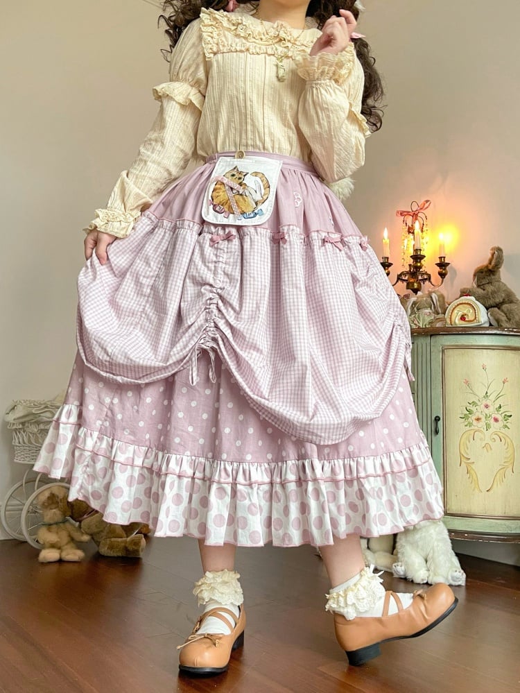 Pink / Blue Polka-dot Overalls Drawstring Hem