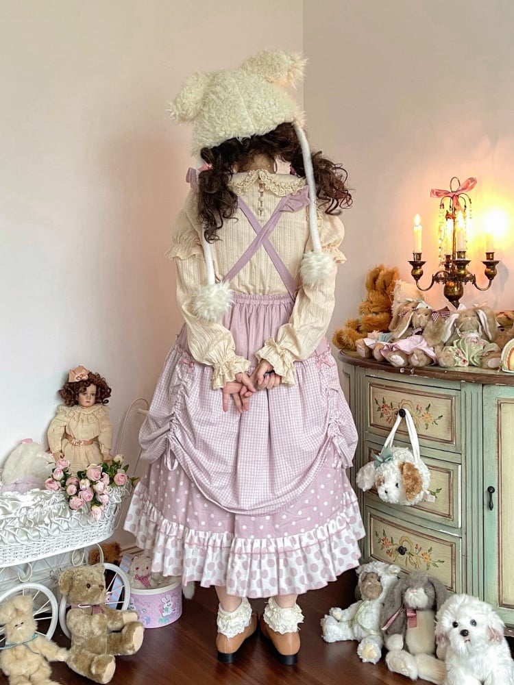 Pink / Blue Polka-dot Overalls Drawstring Hem